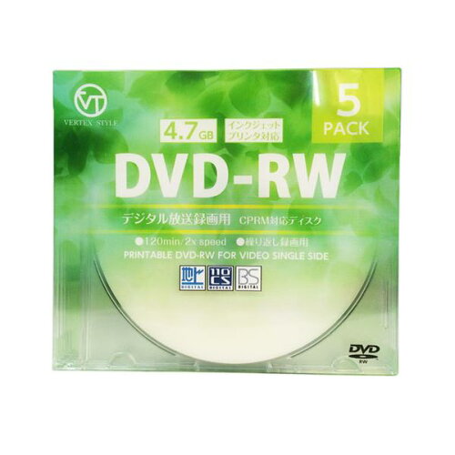 JAN 4512254004148 デジタル放送録画用 DVD-RW 5枚ケース DRW-120DVX.5CA(5枚入) 株式会社ヴァーテックス TV・オーディオ・カメラ 画像