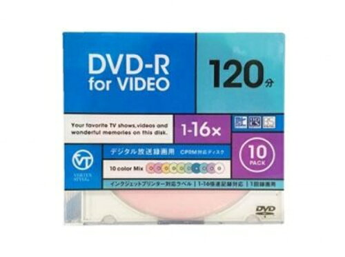 JAN 4512254004247 DVD-R Video with CPRM 1回録画用 120分 1-16倍速 10P カラーミックス10色(1コ入) 株式会社ヴァーテックス TV・オーディオ・カメラ 画像