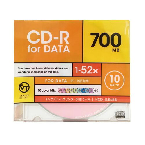 JAN 4512254004315 CD-R Data 1回記録用 700MB 1-52倍速 カラーミックス10色 10CDRD.CMIX.700MBCA(1コ入) 株式会社ヴァーテックス パソコン・周辺機器 画像