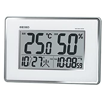JAN 4526431915967 セイコー クロック 掛け時計 置き時計 兼用 電波 デジタル カレンダー 温度 湿度 表示 銀色 メタリック SQ437S SEIKO はなざとファーム 家電 画像
