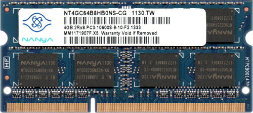 JAN 4589433441773 NANYA PC3-10600S DDR3-1333 4GB SO-DIMM 204pin ノートパソコン用メモリ NT4GC64B8HB0NS-CG 株式会社電子部品商会 パソコン・周辺機器 画像