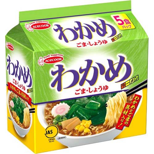 JAN 4901071193232 エースコック わかめラーメン ごま・しょうゆ 袋(5食入) エースコック株式会社 食品 画像