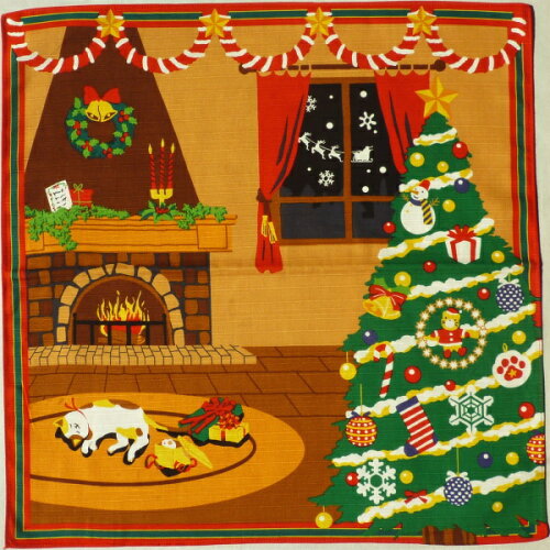 JAN 4933319047496 風呂敷 猫のみけのクリスマス12月 綿シャンタンふろしき  三陽商事株式会社 レディースファッション 画像