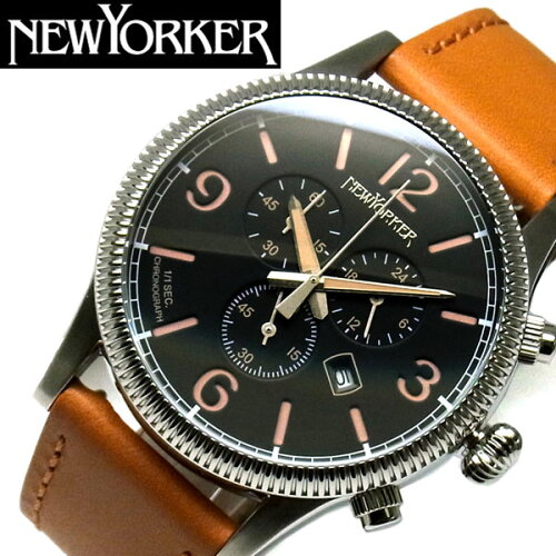 JAN 4936606207146 ニューヨーカー コインエッジ クロノグラフ メンズ 腕時計 ny008.03 yorker クオーツ ブラック キャメル 株式会社ティ・エヌ・ノムラ 腕時計 画像