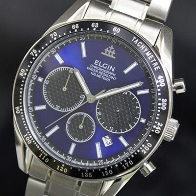 JAN 4981981401344 エルジン クロノグラフ腕時計 男性用 FK1401S-BL ブルー bb532-BL 株式会社定慧 腕時計 画像