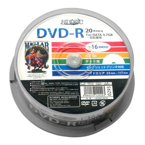 JAN 4984279120293 HIDISK データ用 DVD-R 16倍速 20Pスピンドル HDDR47JNP20 株式会社磁気研究所 TV・オーディオ・カメラ 画像