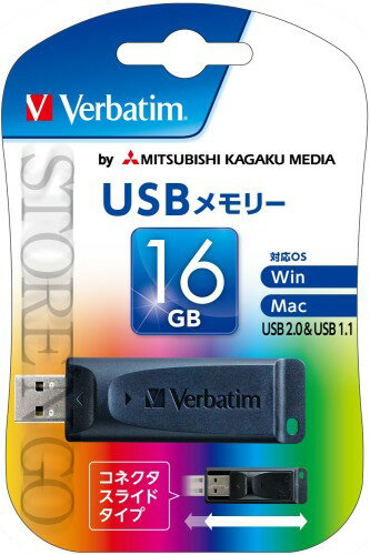 JAN 4991348069827 バーベイタム USB2.0対応スライド式USBメモリー 16GB 黒 USBS16GVZ2(1コ入) Verbatim Japan株式会社 パソコン・周辺機器 画像