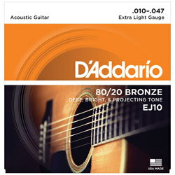 UPC 0019954122119 EJ-10 DADDARIO ダダリオ アコースティックギター弦 Extra Light .010-.047 80/20 BRONZE 楽器・音響機器 画像