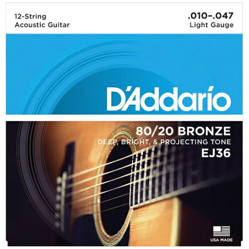 UPC 0019954122140 EJ-36 DADDARIO ダダリオ アコースティックギター弦 Light 12-string .010-.047 80/20 BRONZE 楽器・音響機器 画像