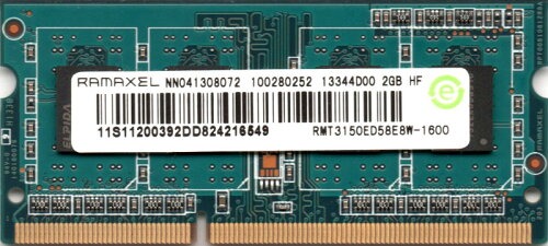 UPC 0600889119659 RAMAXEL PC3-12800S DDR3-1600 2GB SO-DIMM 204pin ノートパソコン用メモリ RMT3150ED58E8W-1600 パソコン・周辺機器 画像