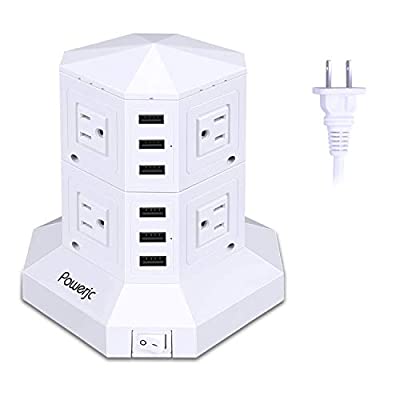 UPC 0682365119421 電源タップ 縦型コンセント タワー式 USB急速充電 3m スイッチ付 2層 白-Powerjc パソコン・周辺機器 画像