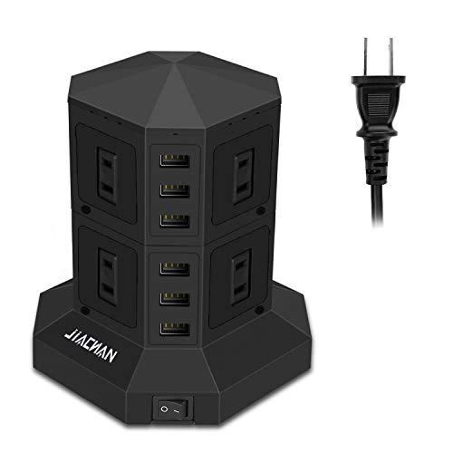 UPC 0779207848387 JIACHAN 電源タップタワー式 USB6個/コンセント8個 3m ブラック パソコン・周辺機器 画像